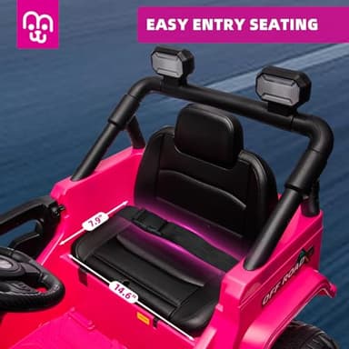 MINIATURE MOTORS 12V Kids Electric Ride on Truck Car Remote Control, Twin 35W Motors 3.5MPH Max Speed, Bluetooth USB Music Player, 4 Wheels Suspension LED Lights Safety Belt, Gift for Boy & Girl-Rosy - Image 7