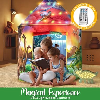 W&O Dinosaur Discovery Kids Tent with Roar Button, Dinosaur Toys and LED Lights - Epic Pop Up Tent for Boys & Girls - Perfect for Indoor & Outdoor Adventures - Image 3