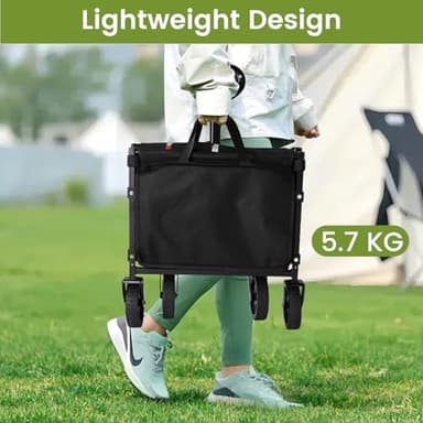 Collapsible Wagon with Wheels, 220 lbs Wagons Carts Foldable Wagon Cart with Flexible Handle, Lightweight Portable Folding Utility Grocery Shopping Cart for Grocery Sports Garden Camping - Image 3