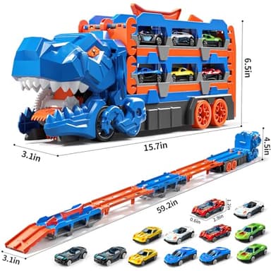 PEADUCK Toddler Toys Car Track Set for 3 4 5 6 Years Old Boys, Dinosaur Transporter Car Race Track with 12 Die-Cast Car Toys, Truck Toys Set Gifts for Age 3-12 Years Old Kids Boys Girls - Image 6