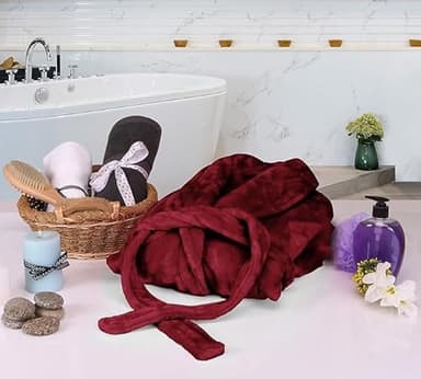 NY Threads Premium Womens Robe Plush Soft Long Bathrobe Warm Fleece Shawl Collar Spa Robe Pack of 1, Large, Burgundy - Image 6
