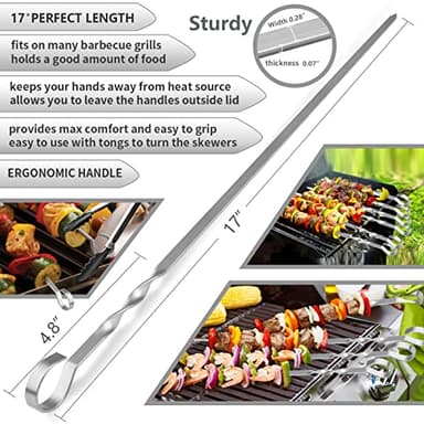 Skewers - 17" Kabob Skewers for Grilling, Metal Sticks for Kabobs Stainless Steel Flat Long Shish Kebab Reusable Grill BBQ Barbecue Sticks for Meat Chicken Vegetable, 12 Pack Bonus 14 Inch - Image 2