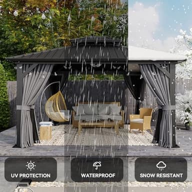 Aoxun 12'x14' Hardtop Gazebo, Aluminum Frame Canopy with Double Galvanized Steel Roof, Outdoor Metal Pavilion with Netting, Curtains for Backyard, Patio and Deck - Image 7