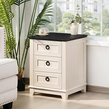 Joaxswe 18" Farmhouse Night Stand with 3 Drawers, Wood End Table Dresser for Bedroom, White Nightstand, Bed Side Table with Metal Handle, Bedside Cabinet for Bedroom Living Room, Closet - Image 5