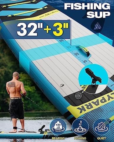 Flypark 10'8/11'x35'' Fishing&Family Stable Inflatable Paddle Boards, Extra Wide SUP Paddleboard Inflatable, 430lb/3 People, Stand Up Paddle Board for Adults, Camera Mount, Shoulder Strap, Rod Holder - Image 5