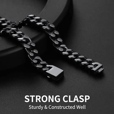 Mens Cuban Link Chain, Black Miami Cuban Chain Necklace for Men, 9mm Wide Hip Hop Mens Jewelry, 24" - Image 3