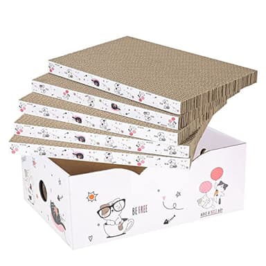 5 Packs in 1 Cat Scratch Pad with Box, Cat Scratcher Cardboard,Reversible,Durable Recyclable Cardboard, Suitable for Cats to Rest, Grind Claws and Play with Scratch Box - Image 1