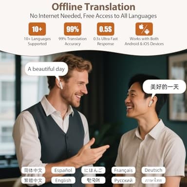 Translation Earbuds Real Time – AI Language Translator & Bluetooth Headphones with Fidget Spinner, 150+ Languages, Offline Mode, 0.5s Response for Travel, Business, Learning - Image 3