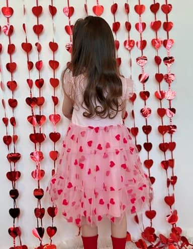 Arshiner Toddler Tulle Dress Little Girls Pink Heart Tutu Dresses Ruffle Tiered Swing Twirly Summer Sundress Size 6 - Image 3