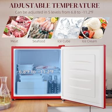 HOMCOM Mini Freezer Countertop, 1.1 Cu.Ft Compact Upright Freezer with Removable Shelves, Reversible Door for Home, Dorm, Apartment and Office, Red - Image 3