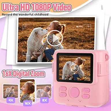 ESOXOFFORE Instant Print Camera for Kids, Christmas Birthday Gifts Girls Boys Age 3-12, HD Digital Video Cameras Toddler, Portable Toy 3 4 5 6 7 8 9 10 Year Old Girl with 32GB SD Card-Pink - Image 4