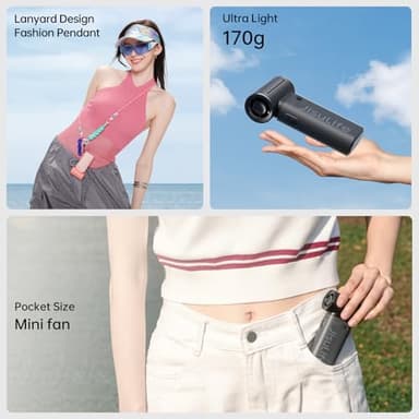 JISULIFE Portable Handheld Fan Life9, Turbo Power High Speed Air [18H Max Cooling Time], 5 Gear Wind, 5000mAh Rechargeable, Mini Pocket Design, Personal Fan for Travel Concerts Camping Makeup - Black - Image 6