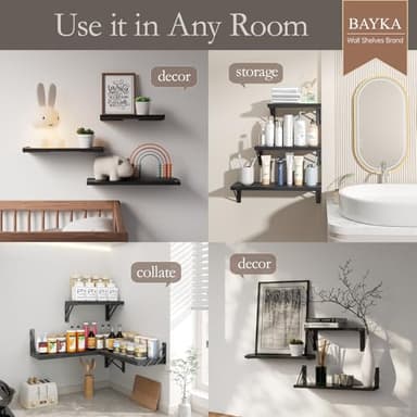 BAYKA Wall Shelves for Bedroom Decor, Floating Wall Shelves for Living Room Kitchen Storage, Mounted Rustic Wood Floating Shelves for Kids Books, Corner Shelves for Bathroom, Office(Set of 3) - Image 4