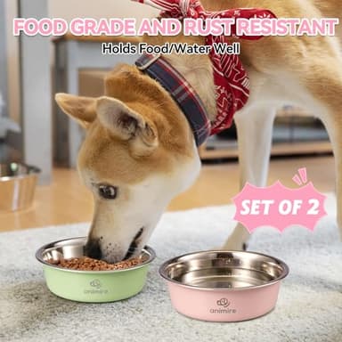 Stainless Steel Metal Dog Bowl Set of 2, Animire Nonslip Dog Water and Food Bowl, Easy to Clean, Each Holds 3.8 Cup - Image 2