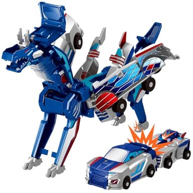 Intoypad Collision Transforming Dinosaur Car Toy, 2 Magnetic Cars Transform into Dinosaur Toys for Kids Toddler Fun Deformation Robot Dino Car Christmas Birthday Gift Toys for Boys Girls(Blue Dragon) - Image 1