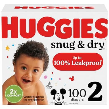 Huggies Size 2 Diapers, Snug & Dry Baby Diapers, Size 2 (12-18 lbs), 100 Count, Packaging May Vary - Image 1