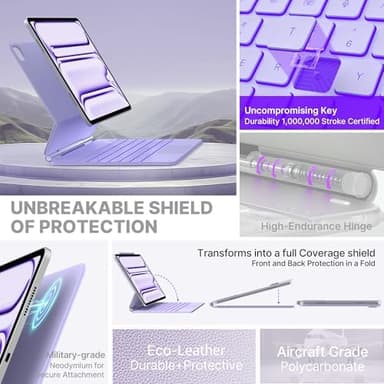 typecase Keyboard Case for iPad Pro 13-inch (M5 2025 / M4 2024), Magic Keyboard with 11 Colors Backlight, Keyboard Case with Pencil Holder, Multi-Touch Trackpad, Easy-Set Magnetic Stand, Light Purple - Image 5
