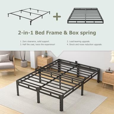NKZ Queen Size Bed Frame 14 Inch, Metal Bed Frame & Box Spring 2 in 1 Platform with Round Corner Legs, 4000lbs Weight Capacity Reinforced Metal Frame, Headboard Hole, Noise-Free, Easy Assembly - Image 4