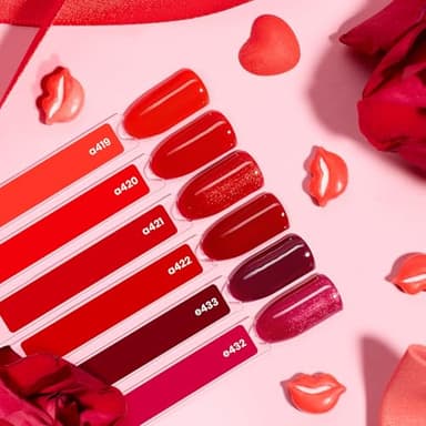 Beetles Red Gel Nail Polish Set-15ML 6 Colors Shimmer Bloody Red Burgundy Gel Polish Kit Soak Off UV Full Size Winter Nail Art Salon Design DIY Chirstmas Gift for Women Colorful Bottle - Image 3