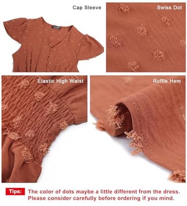 PRETTYGARDEN Womens Summer Boho Short Sleeve V Neck Ruffle Tiered Maxi Dress Swiss Dot Smocked A Line Beach Long Dresses(Orange Red,Medium) - Image 5