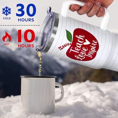 Teacher Appreciation Gifts 40oz Tumbler with Handle and Straw Lid,Teacher Gifts Vacuum Insulated Leak Proof Tumbler Teacher Gifts for Women,Best Teacher Gifts Stainless Steel Travel Mug ,Red Apple - Image 5