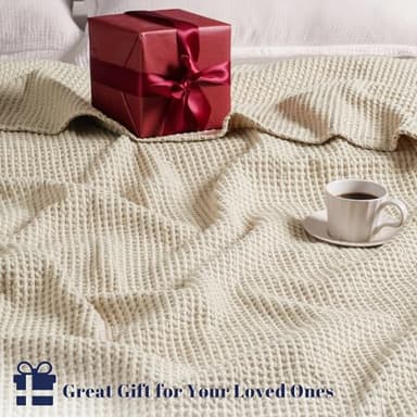 PHF 100% Cotton Waffle Weave Blanket Twin Size for Bed,Snag Proof Lightweight Breathable Moisture-Wicking Throw for Couch,Great for Layering in Cold Weather,Machine Washable,Home Decor Gift-Linen - Image 5
