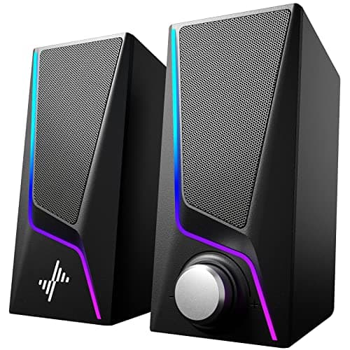 Computer Speakers, PC Speakers with 6 Lighting Modes, USB Powered Computer Speakers for Desktop Monitor with 2 Bass-Boost Ports, 2 Speaker Units, and 3.5mm Aux-in Cable for PC, Laptop, Tablet, Phone - Image 1