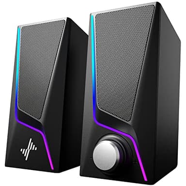 Computer Speakers, PC Speakers with 6 Lighting Modes, USB Powered Computer Speakers for Desktop Monitor with 2 Bass-Boost Ports, 2 Speaker Units, and 3.5mm Aux-in Cable for PC, Laptop, Tablet, Phone - Image 1
