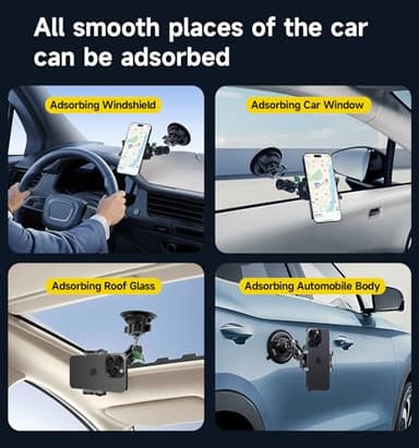 MAGIC JOHN Car Phone Holder, Ultra-Durable Mteal Phone Holders for Your Car, 360° Rotation Cell Phone Car Mount for Windshield, Suction Cup Car Phone Mount for iPhone Samsung All Smartphone - Image 2