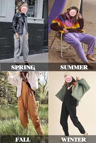 Ekouaer Womens Sleeveless Jumpsuit Loose Spaghetti Strap Baggy Overalls Jumpers Casual Long Pants Rompers with Pockets Navy Blue L - Image 5