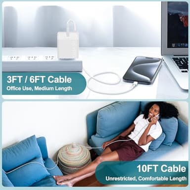 DGVERS Fast Charger for iPhone 17 16 15 Charger Fast Charging 3Pack, 3+6+10ft USBC to USBC Cable Cord &20W Type C Block for iPhone 17/17 Air/17 Pro Max/17 Pro/16 15 Pro Max/Pro/Plus,iPad Pro/Air/Mini - Image 7