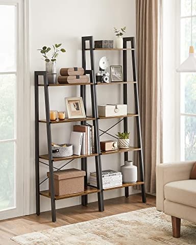 VASAGLE Ladder Shelf, 5-Tier Bookshelf, Storage Rack, Bookcase with Steel Frame, for Living Room, Home Office, Kitchen, Bedroom, Industrial Style, Rustic Brown and Ink Black ULLS45X - Image 4