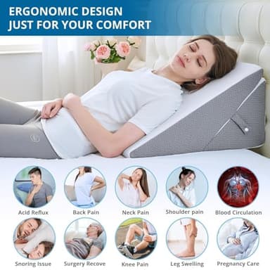 Sasttie Wedge Pillow for After Surgery, Adjustable Memory Foam Bed Wedge Pillow Headboard for Sleeping, Acid Reflux, Surgery Recovery, Neck & Back Support, White and Dark Grey - Image 3