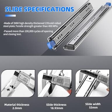 SLIDEWAY 260 Lbs Heavy Duty Locking Drawer Slides 1 Pair 12 14 16 18 20 24 26 30 32 40 Inch Full Extension Ball Bearing Sliding Rails Cabinet Runners Tracks RV Glides (53mm Wide with Lock)-16" - Image 2