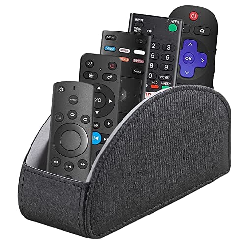 Fanousy TV Remote Control Holder for Table with 5 Compartments, PU Leather Remote Caddy Remote Storage, Remote Organizer for Nightstand Bedside Desk Table Desktop Office Supplies - Image 1