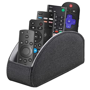 Fanousy TV Remote Control Holder for Table with 5 Compartments, PU Leather Remote Caddy Remote Storage, Remote Organizer for Nightstand Bedside Desk Table Desktop Office Supplies - Image 1