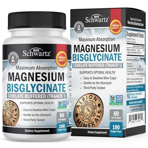 Magnesium Bisglycinate Chelated Supplement - High Absorption Magnesium Supplement for Muscle, Bone & Joint Support - Non-GMO, Non-Laxative, Fully Buffered for Maximum Bioavailability - 180 Capsules - Image 1