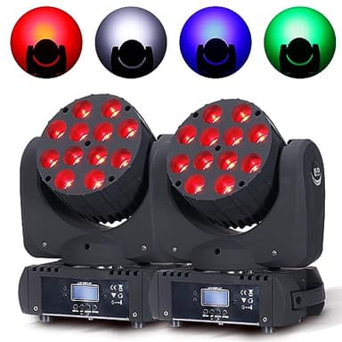 Moving Head Light Beam Wash 12x12W LED Stage Lighting RGBW 4in1 Professional DMX 512 Strobe Effect Sound Activated DJ Lights for DJ Night Clubs Disco KTV Bar Show (2 Pack) - Image 1