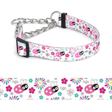 haoyueer Martingale Dog Collar - Stainless Steel Chain, No Pull Training Collar with Flower Design for Large Medium Small Dogs (19, L) - Image 1