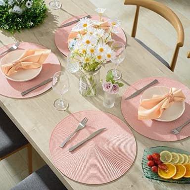 AHHFSMEI Round Braided Placemats 15 Inch Round Table Mats for Dining Tables Natural Woven Heat Resistant Place mats Set of 8 (Pink,8) - Image 6