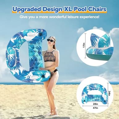 KEUCL Pool Floats, 3 Pack Inflatable Pool Float Chairs with Cupholders & Handles, Pool Floats Adult & Kids Perfect for Pool Lake & Rivers, Pool Toys Party, Relaxing Inflatable Chair for Swimming Pool - Image 4
