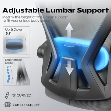 Ergonomic Office Chair, Home Office Desk Chair with Headrest, High Back Mesh Chair with Flip-up Armrests, Comfy Desk Chair with Lumbar Support, Rolling Swivel Task Chair for Office - Image 5