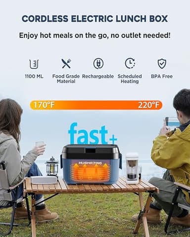 Hugmazing Cordless Electric Lunch Box for Adults, Men & Women – Rechargeable Self-Heating Food Warmer with 1100ML SS Container, Battery-Powered Heated Lunch Box, Perfect for Work and Travel Use - Image 5