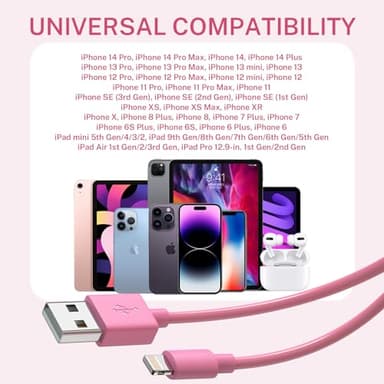 iPhone Charger, [Apple MFi Certified] 6Pack 3/3/6/6/6/10 FT Lightning Cable Car iPhone Carplay Cable Lightning to USB Charging Cord for iPhone 14 13 12 11 Pro Max XR XS X 8 7 6 Plus SE iPad - Image 8