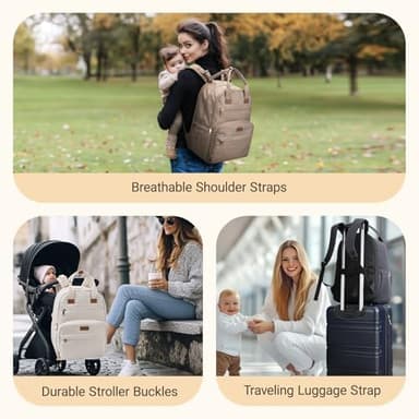 mommore Diaper Bag Expandable Large Baby Bag for 2 Kids/Twins with Wet&Dry Pocket, Travel Diaper Backpack for Mom Dad, Changing Pad, Luggage Strap - Image 6