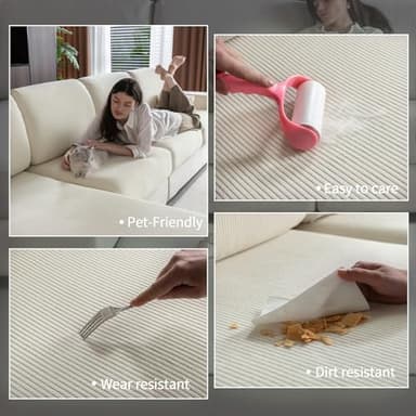 OHSIO Sectional Couch Covers, Wear Resistant Stretch Sofa Covers Washable Soft Couch Cushion Covers Anti Slip Furniture Protector Sofa Slipcovers for Pets(3 Pieces 2 Seaters+1 Chaise, Ivory) - Image 3