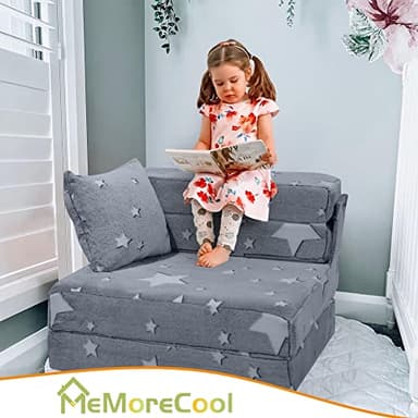MeMoreCool Glow Star Pattern Tri-Fold Sofa Bed for Kids, Foldable Futon Chair and Floor Couch, Convertible Trifold Mattress for Playroom - Image 2