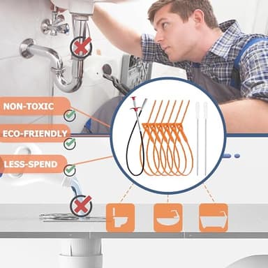 35.5inch Drain Clog Remover(1pcs), 25inch Drain Snake Hair Remover(6pcs) ＆ Cleaning Brush(2pcs), Hair Catcher Drain Auger Cleaner Tool Set For Toilet, Kitchen Sink, Bathroom Tub, Sewer, 9 Pack - Image 7