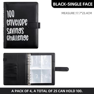 100 Envelopes Money Saving Challenge, 100 Envelope Challenge Binder, Easy and Fun Way to Save $5,050, Savings Challenges Budget Book Binder with Cash Envelopes for Office,Home,School (Black) - Image 6