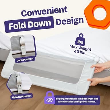 ComfyBumpy 1-Pack Bed Rail for Toddlers 35.5" L x 19.5" H | Toddler Bed Rails for Twin, Full & Toddler Bed Size | Swing Down Bed Rail Guard | Baby Bed Side Rail for Kids | Gray - Image 6